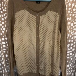 Eddie Bauer Tan and Cream Polka Dot Cardigan Vintage Buttons VGG Size L Women’s